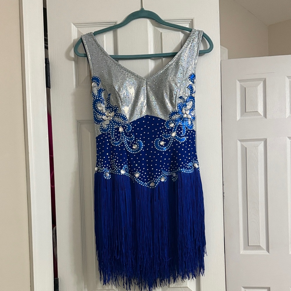 Latin dance costume-Blue and Silver Fringe Dress